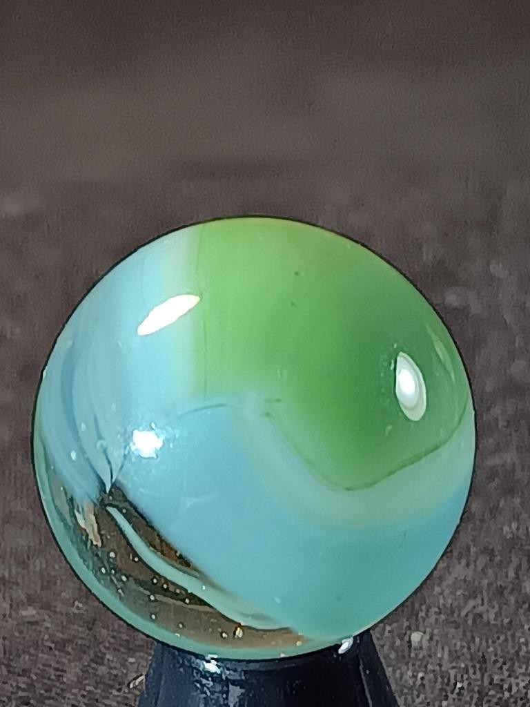 5/8″ Vitro Willow Green Robin’s Egg Patch Ribbon Wispy White NM Marble A978