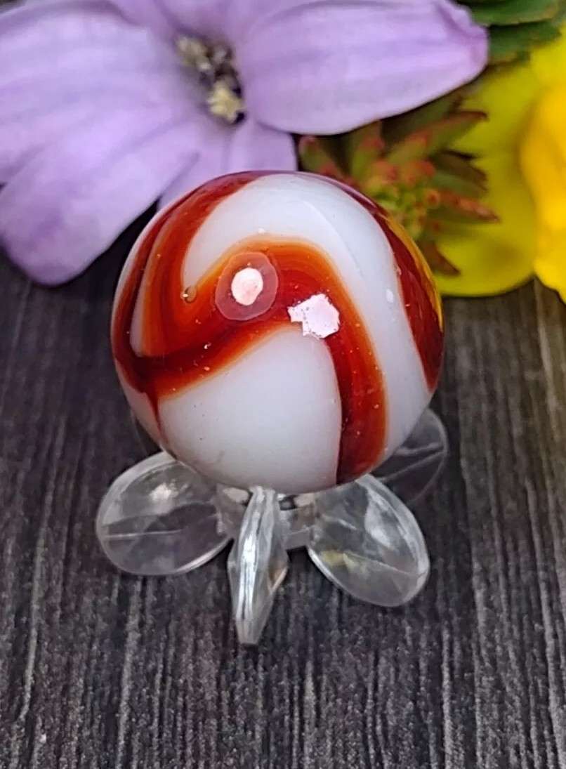 UNIQUE Blood Red Turkey Swirl BEAUTIFUL Vintage MARBLE Glass Toy .61″ READ