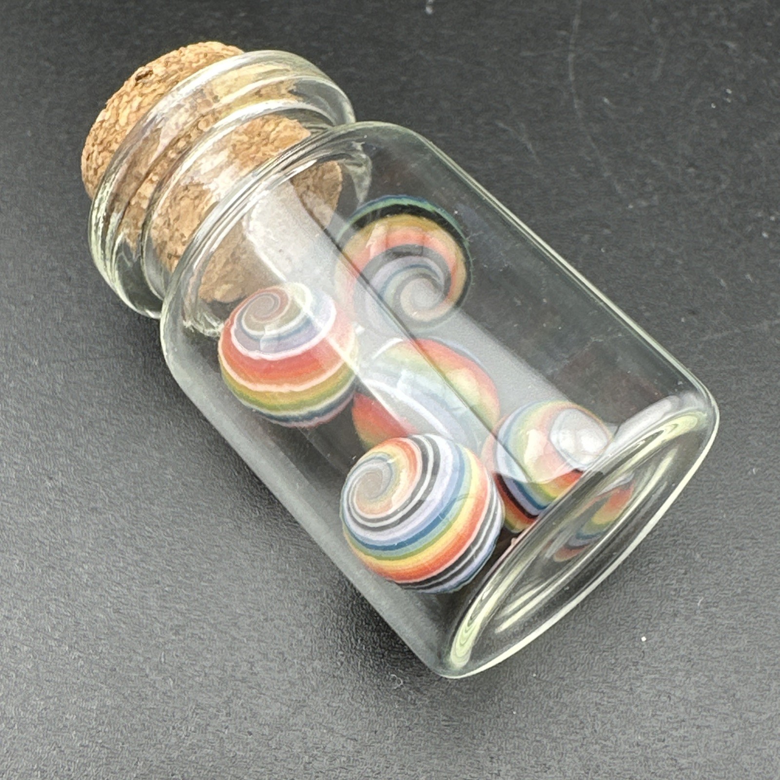 Jar of 5x Colorful Contemporary Handmade Art Glass Peewee Marbles Boro Pearl MIB