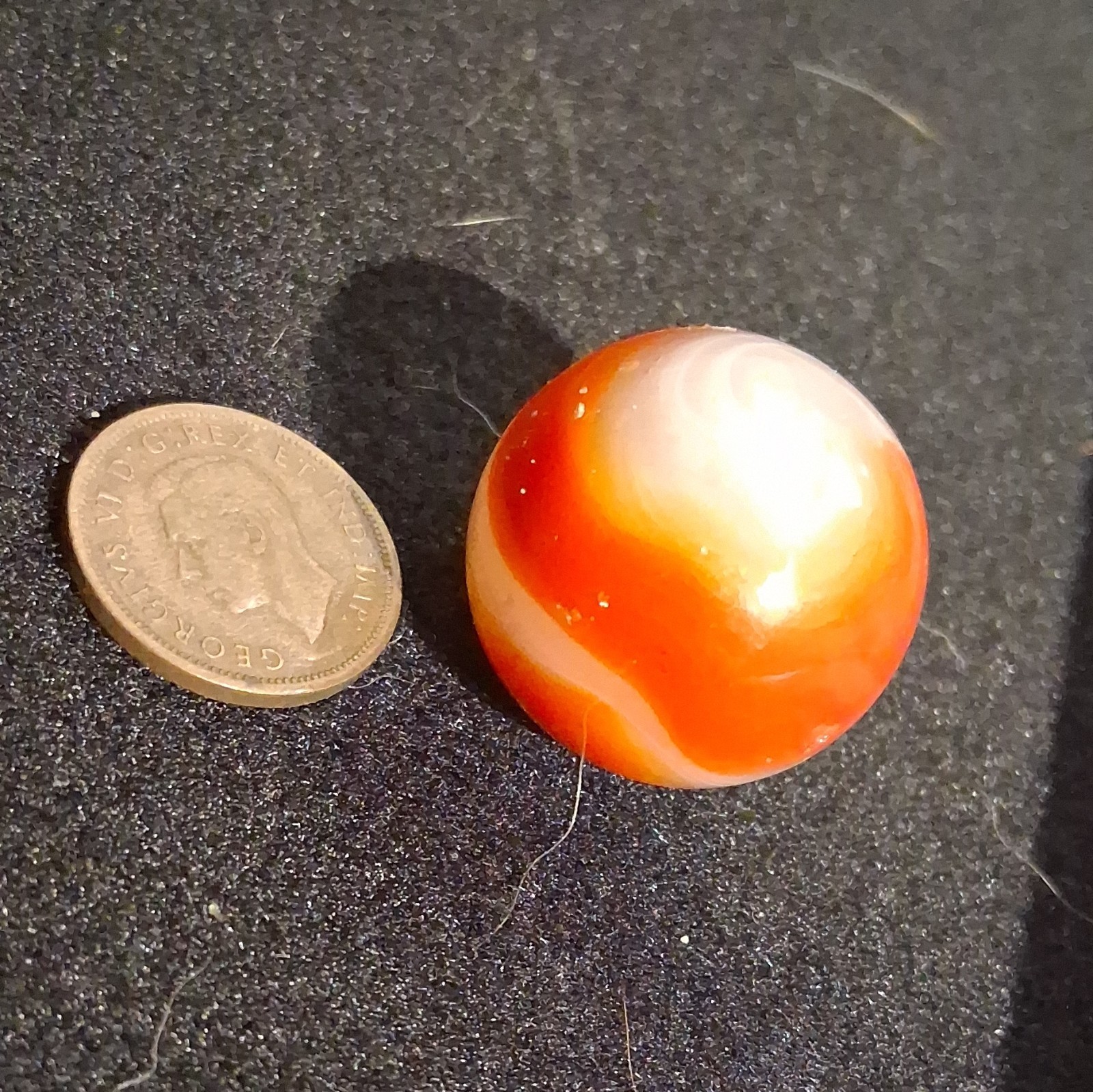 Vintage Akro Agate Corkscrew Shooter Marble Orange White Opaque Swirl