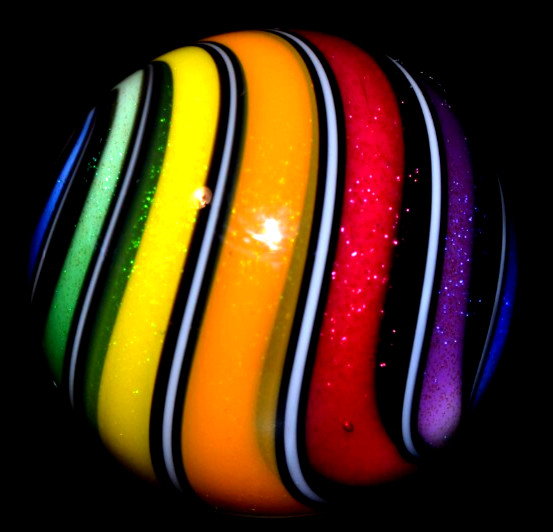 HOT HOUSE GLASS MARBLE/1.483″-CLASSIC BEACHBALL HUGE BOULDER-TANGERINE,LAVENDER+