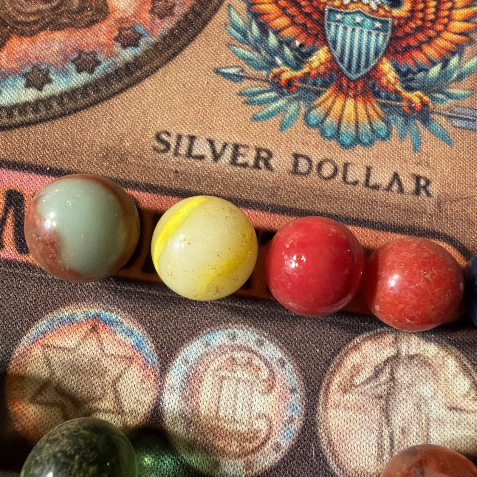 Marble Lot Of 64. Core/banded Swirl, Agate, Glass, Striped, Clay, Ribbon, Solid