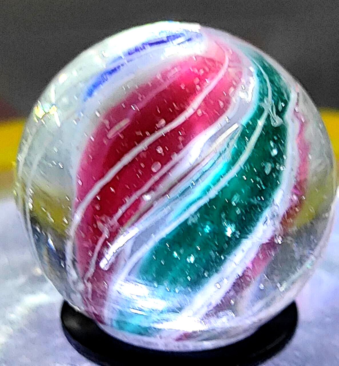 TOY MARBLE 0.75″ DIVIDED CORE GELLYRIBBON 2 PINK/1 GREEN/1 BLUE WITH WHITE CAGED