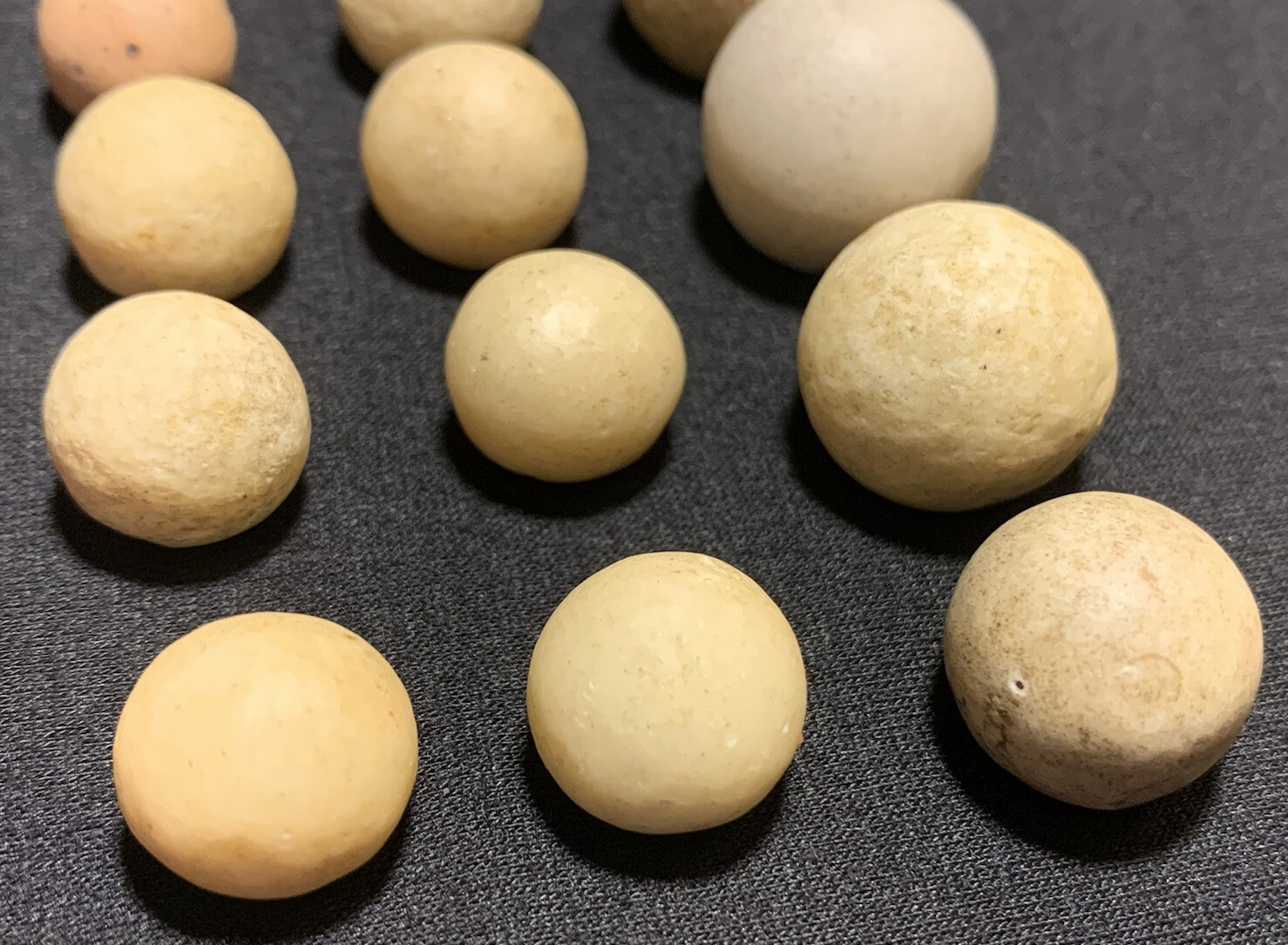 Vtg Antique Handmade Earthen Clay Stone Assorted Tan Light Brown 12pc Marble Lot