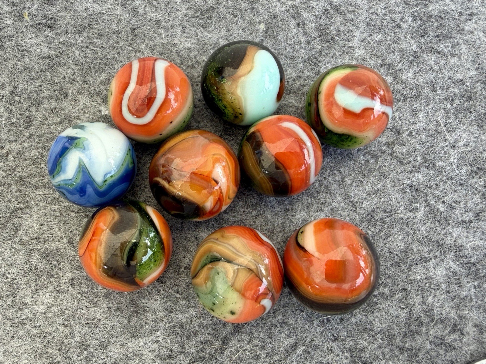 Vintage: JABO Jinks Run: Display Of 9 Swirls. 3/4 +-