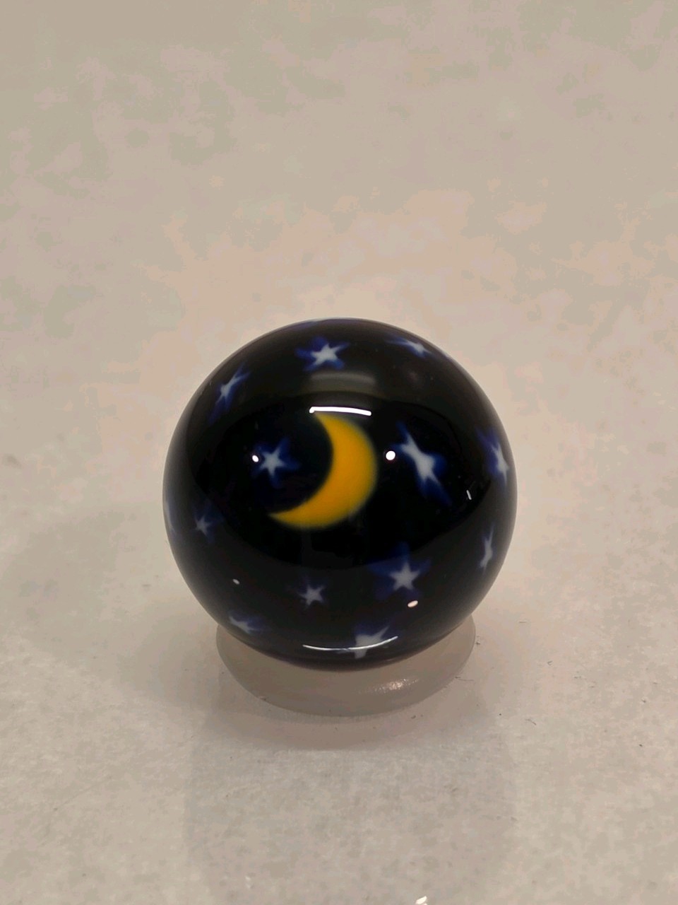 David Salazar Art Glass Marble Moon And Stars Blue Yellow 0.97″