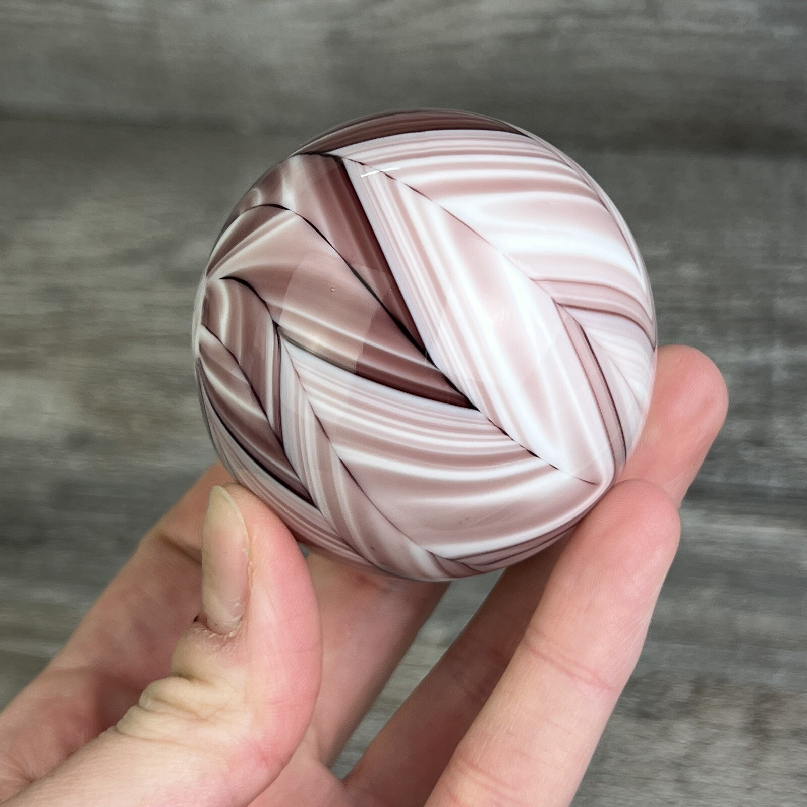 Large Contemporary Art Glass Marble Pink Purple White 2.2” Chevron Design