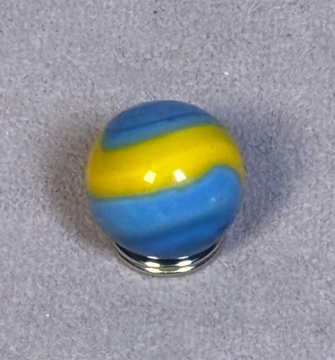 Vintage AKRO AGATE Opaque Glass Marble BABY BLUE & Yellow Patch with 3/16″ Chip