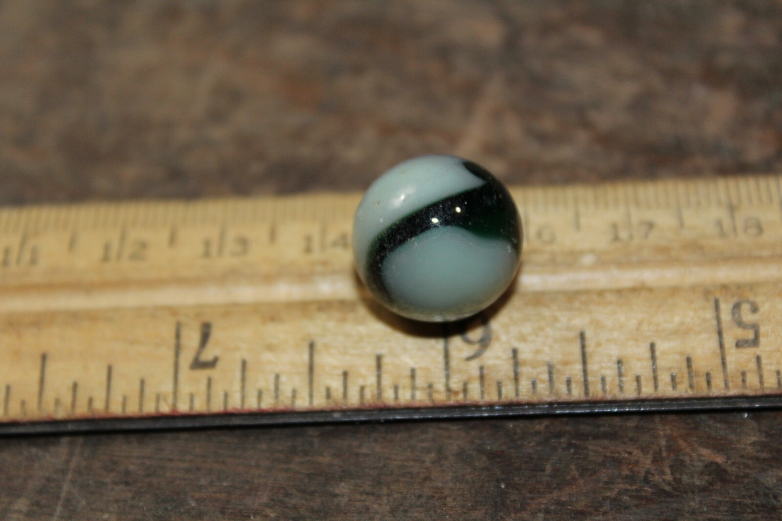Vintage Glass Marble Dark Blue-Green & White Swirl