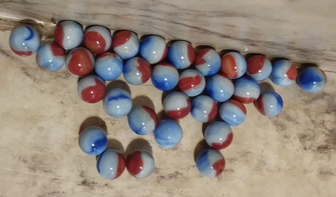 Lot of 30+ Vintage Vitro Agate Patch Glass Marbles – Red, White & Blue – America