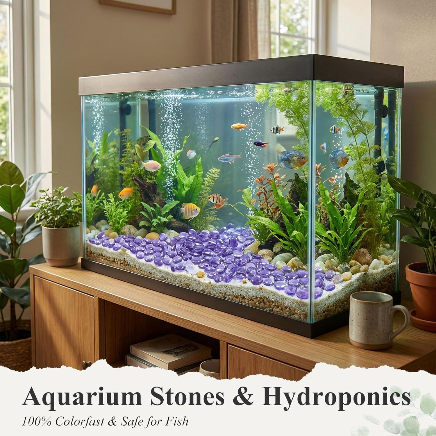 Domestar 1LB Flat Glass Marbles, Purple Decorative Marbles for Vases Aquarium Pe