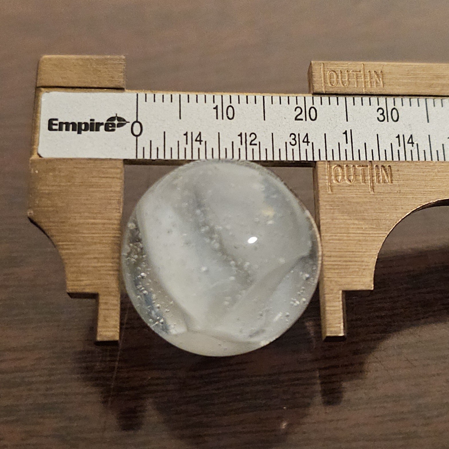 C E Bogard White 4-Lobe Floppy Cats Eye Clear Glass .875 Shooter Marble