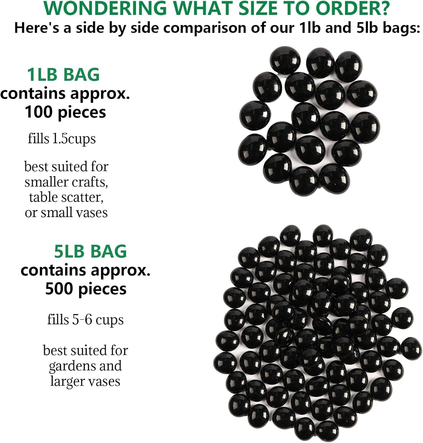 Versatile 0.5lb Black Flat Glass Rocks – Ideal for Floral Arrangements & Crafts