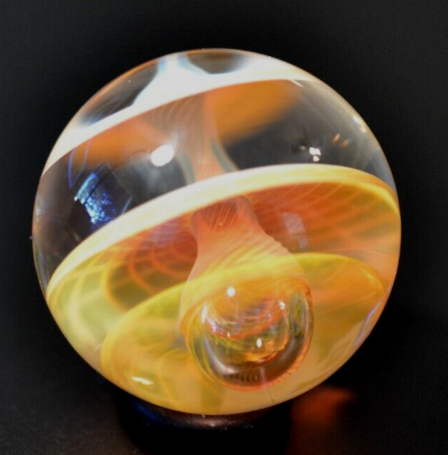 COHESION GLASS MARBLE/1.340″-3 SPINNING BOWLS-YELLOW, PEACH,PINK,TANGERINE,GOLD