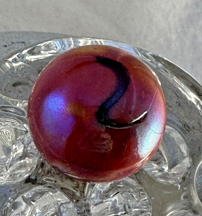 69/128 SHOOTER MARBLE SWIRLS OF RED, PURPLE & WHITE IRIDESCENT