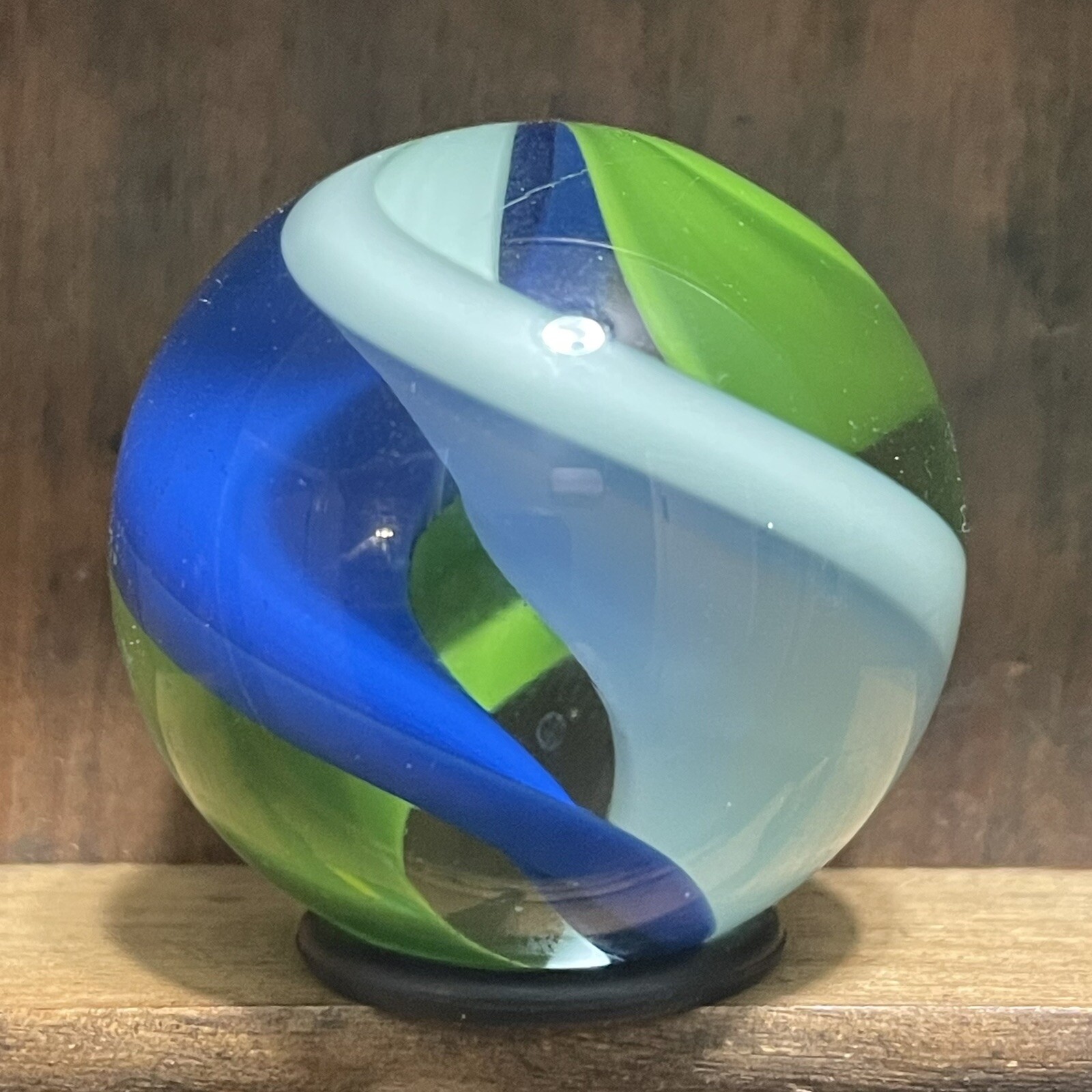 Striking Contemporary Handmade Banded Swirl Marble 1-9/16” Mint