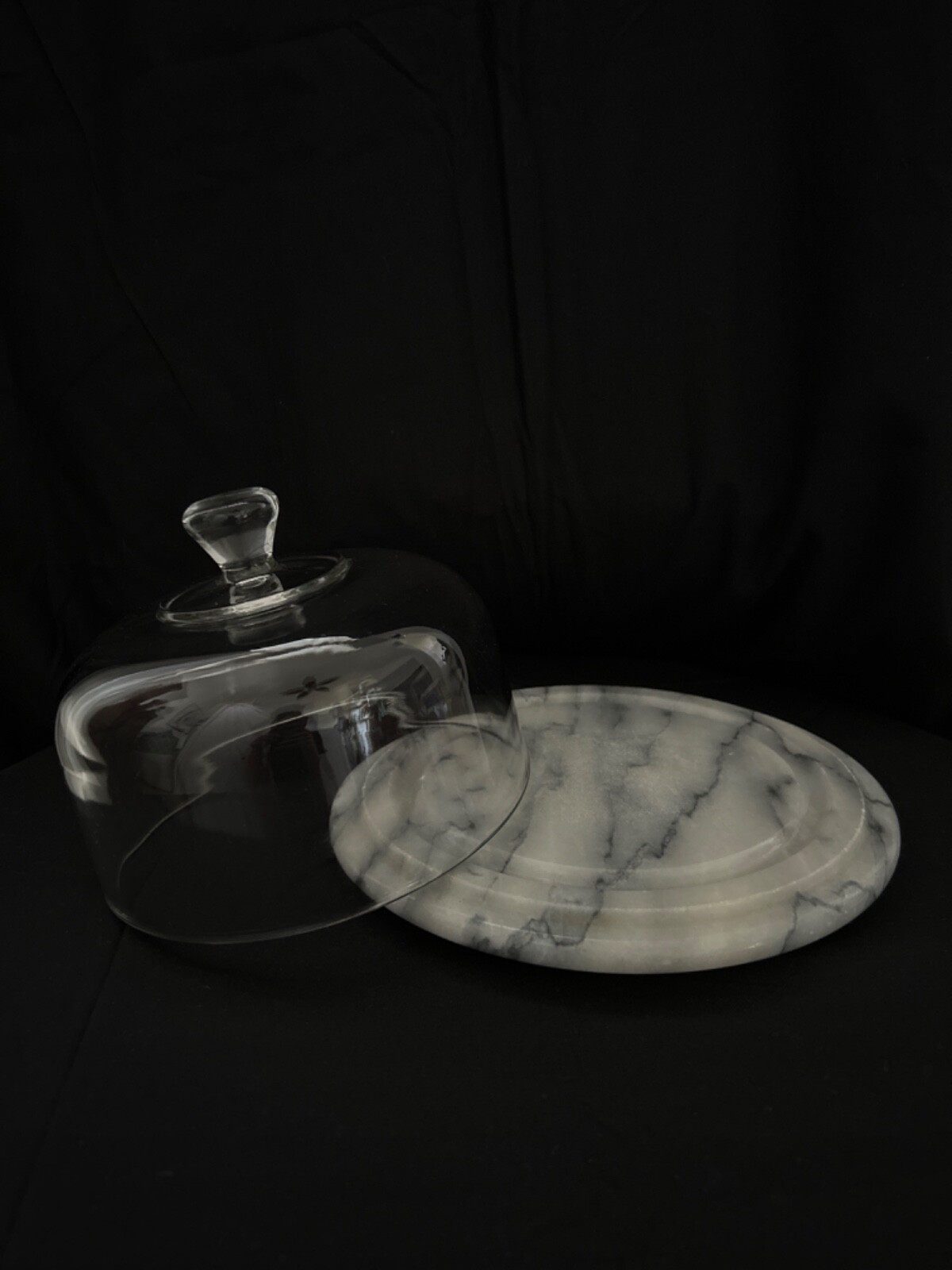 Vintage Marble Cheeseboard and Glass Dome 2 Piece Set