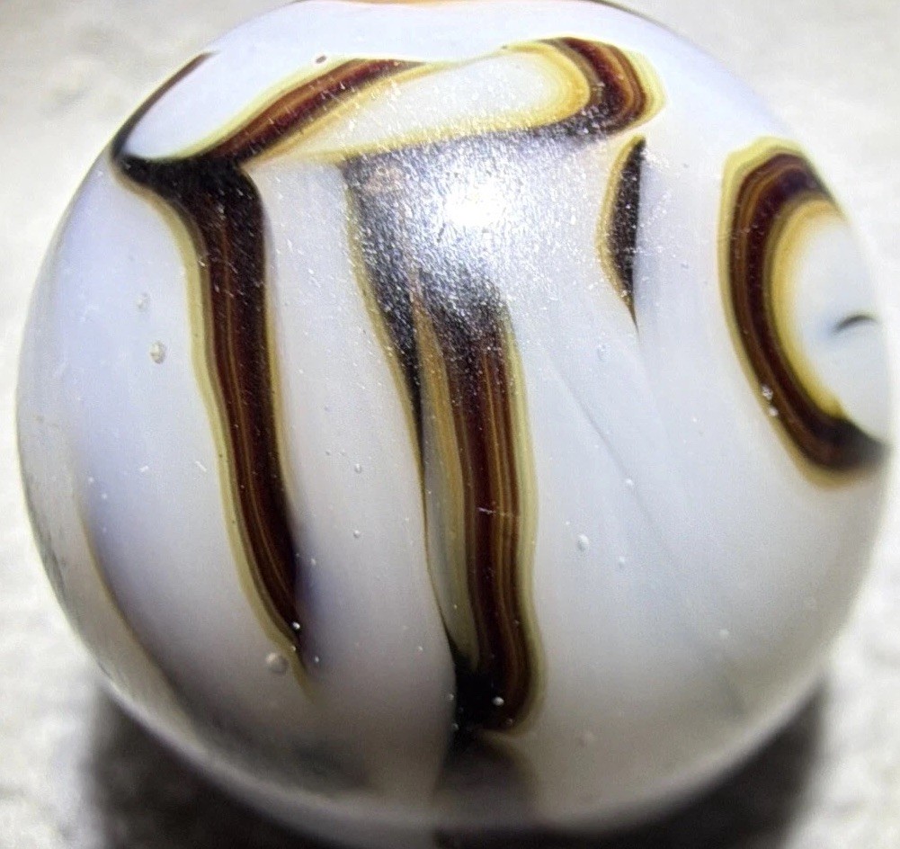 OxBlood on White Flame Swirl Ribbons UV Gold /Yellow Trim