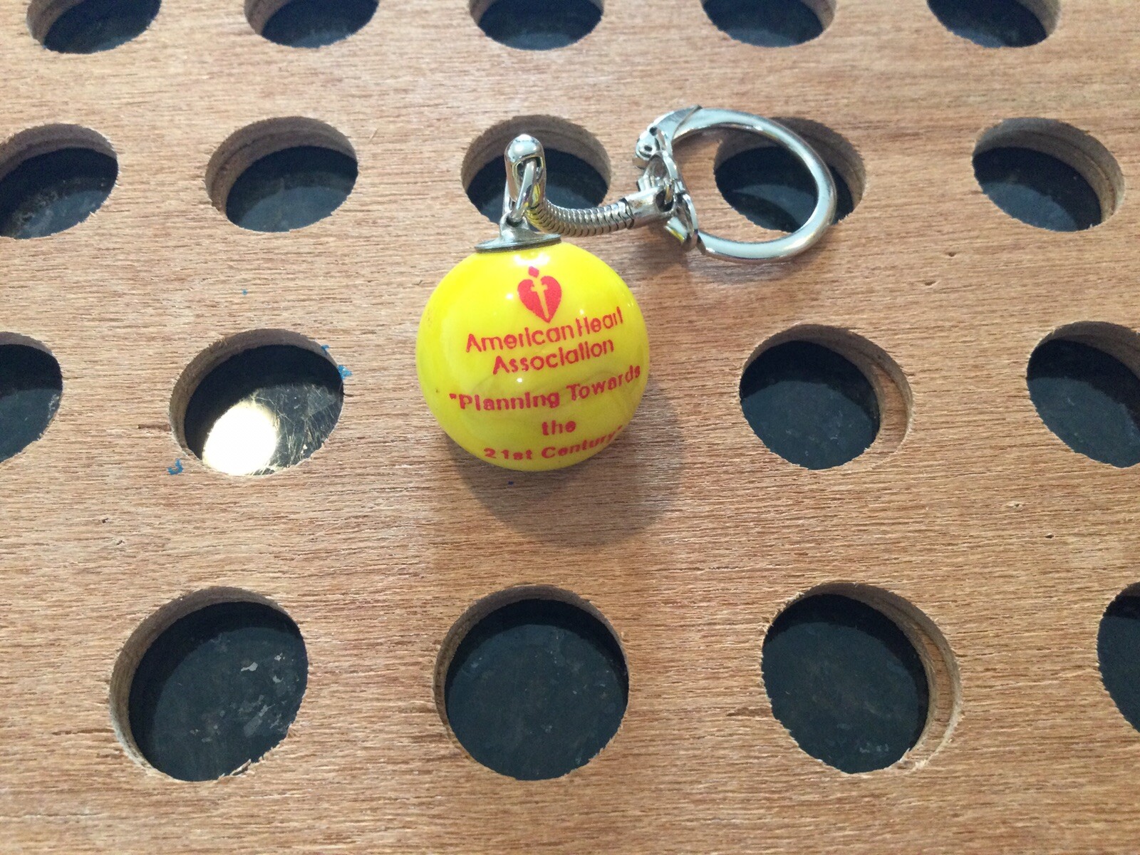 Vintage | “American Heart Association” | Red Print on Yellow Marble Keychain