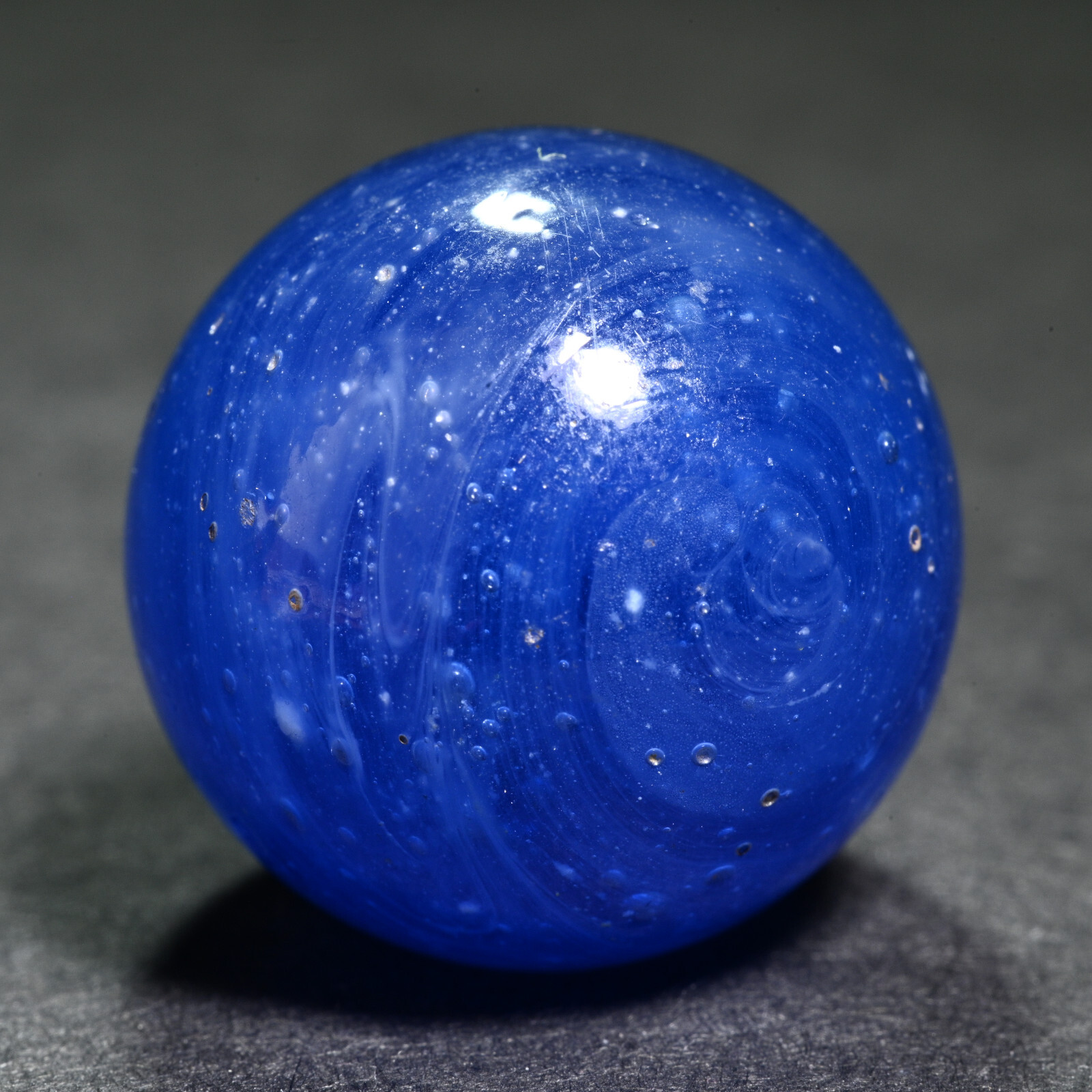 Greiner Antique German Handmade Marble Early 1860s Bubbly Blue 21.4mm 13/16”