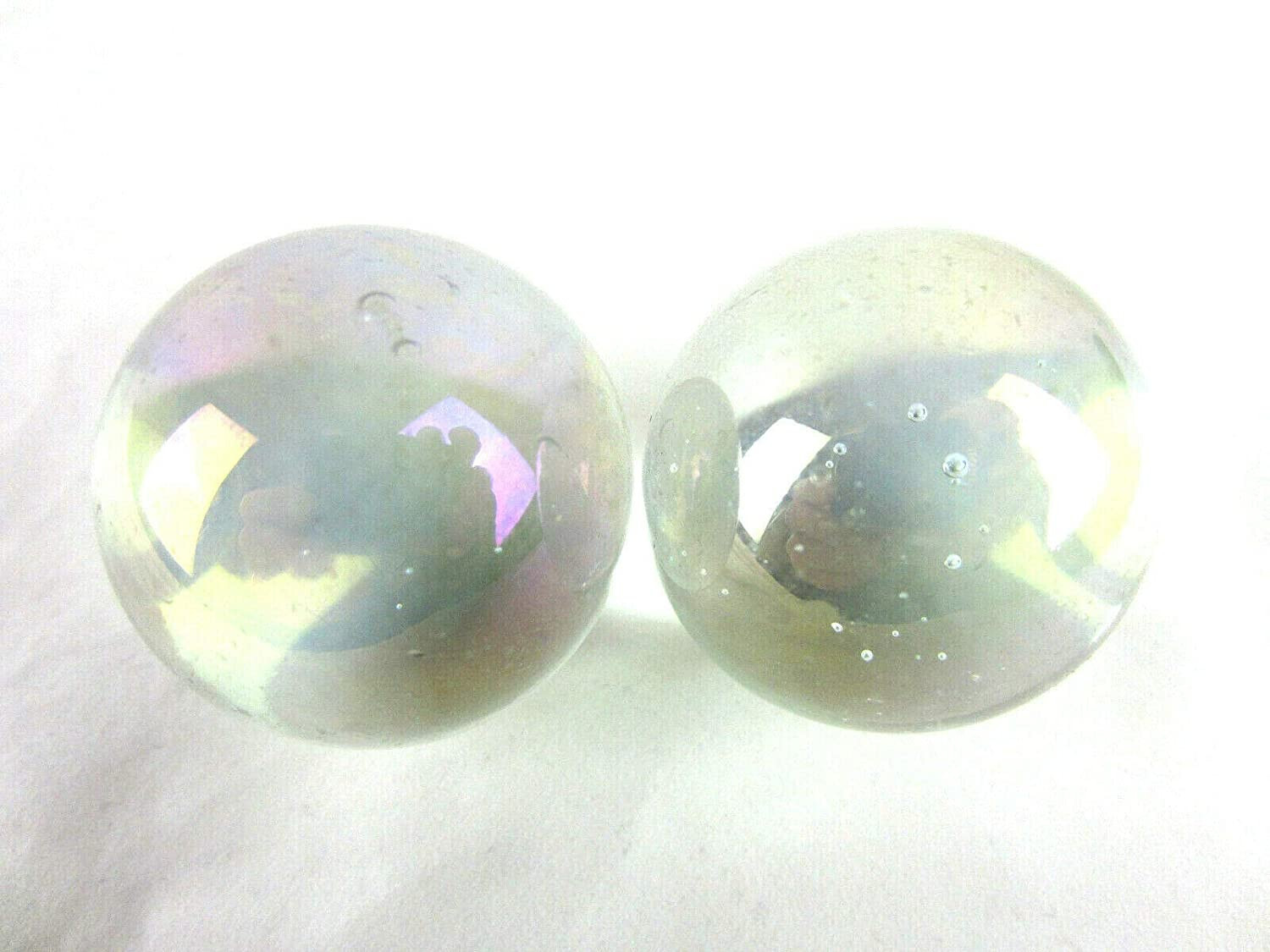 2 BOULDERS 35mm SOAP BUBBLE Marbles Iridescent Clear Large Shooter