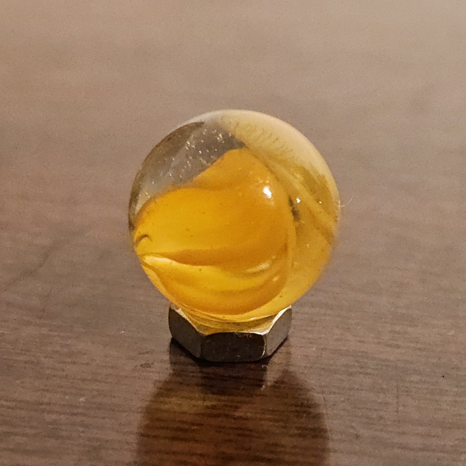 C E Bogard Orange Cadmium Glow 6 Lobe Cats Eye Clear Glass Marble
