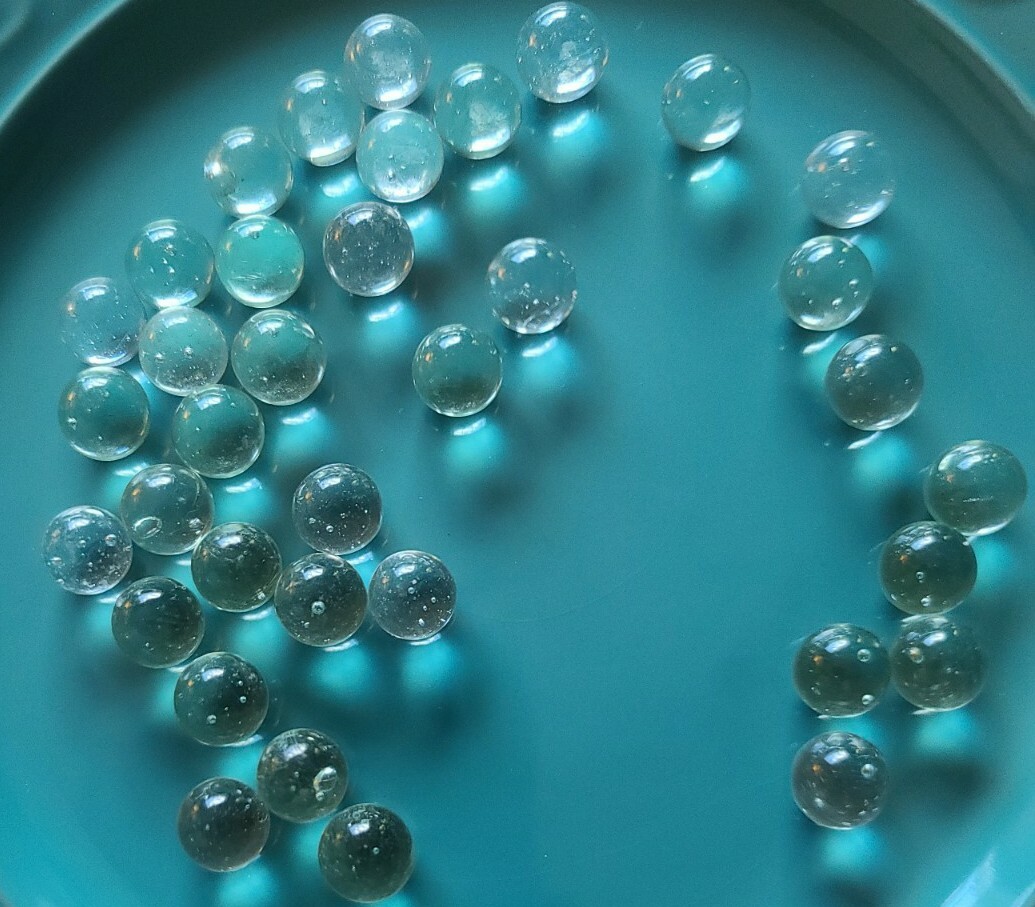 Thirty Six (36) Small ~ Clear Glass Marbles with Green Hue/Tint ~ 14mm – 16mm ~2
