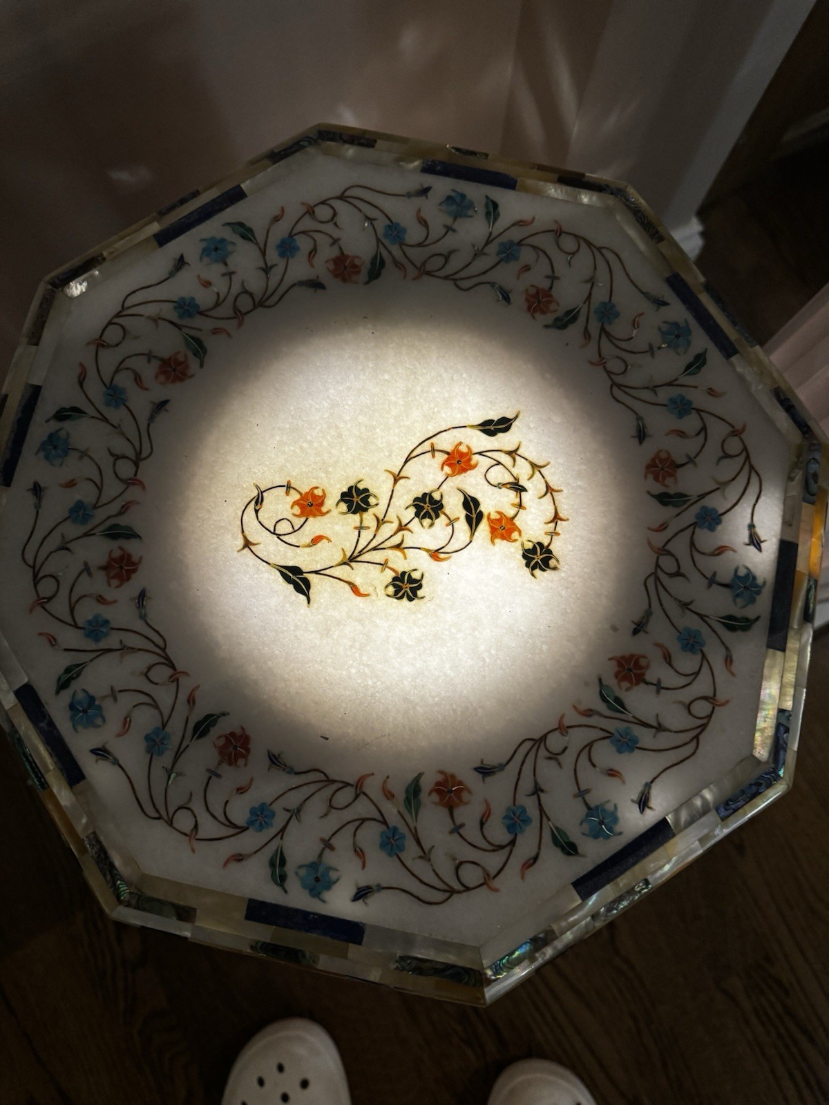 Hand Carved Agra Marble Inlay Table Top Marble Called White Makrana Marble