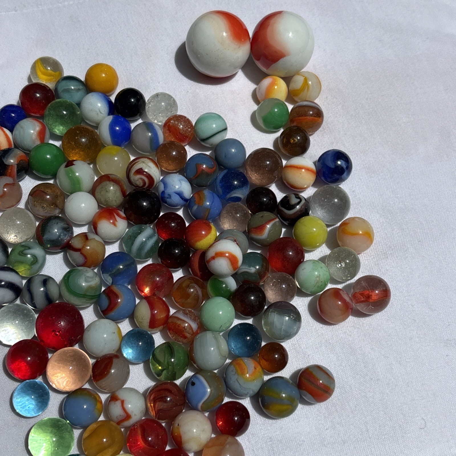 Original Lot Antique Vintage Old Marbles Swirl Blue Green Orange Clear Glass