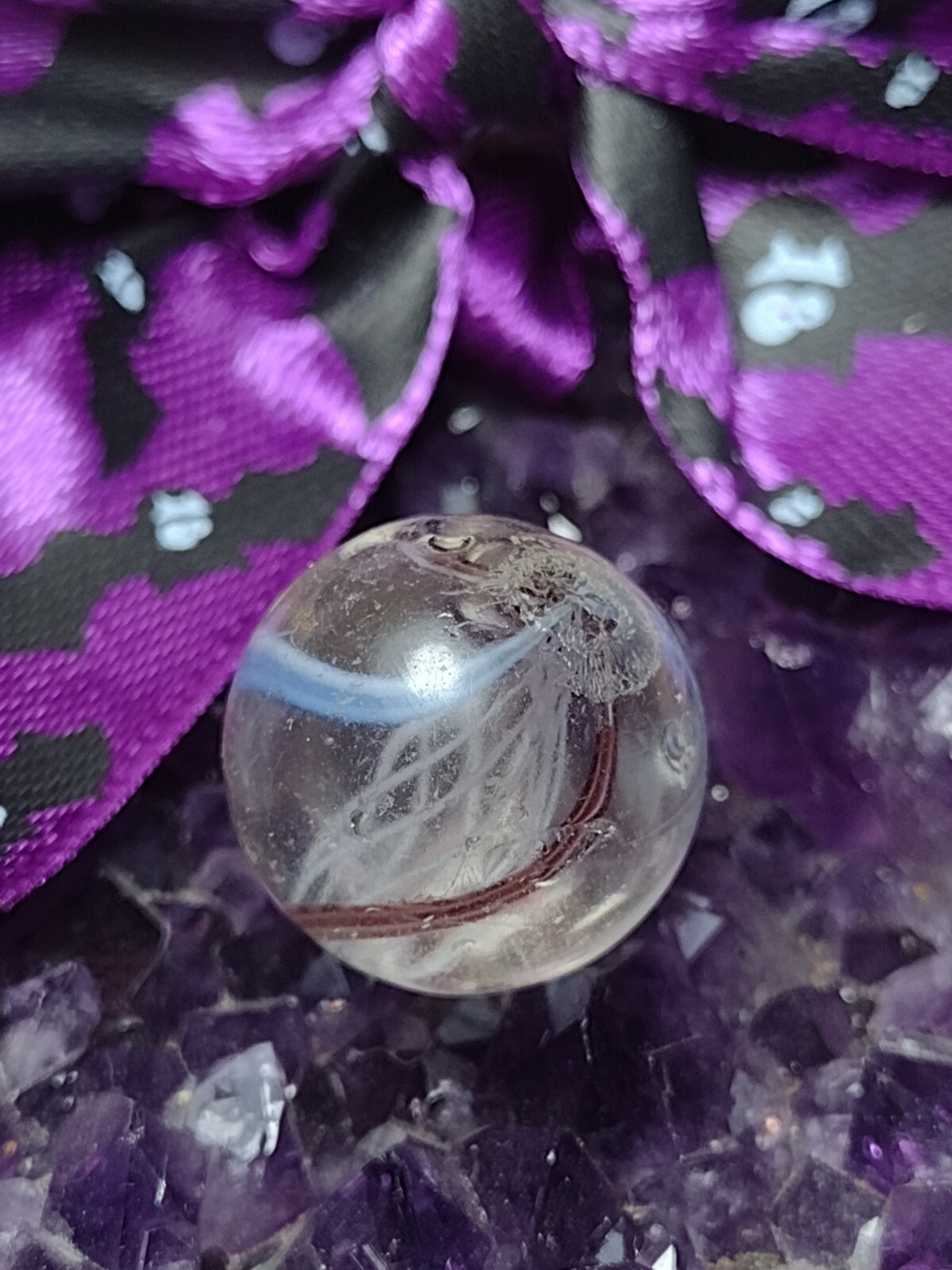 CHARMING PURPLE 💎 White LATTICINIO Net SWIRL Play GERMAN Glass Marbles .67″