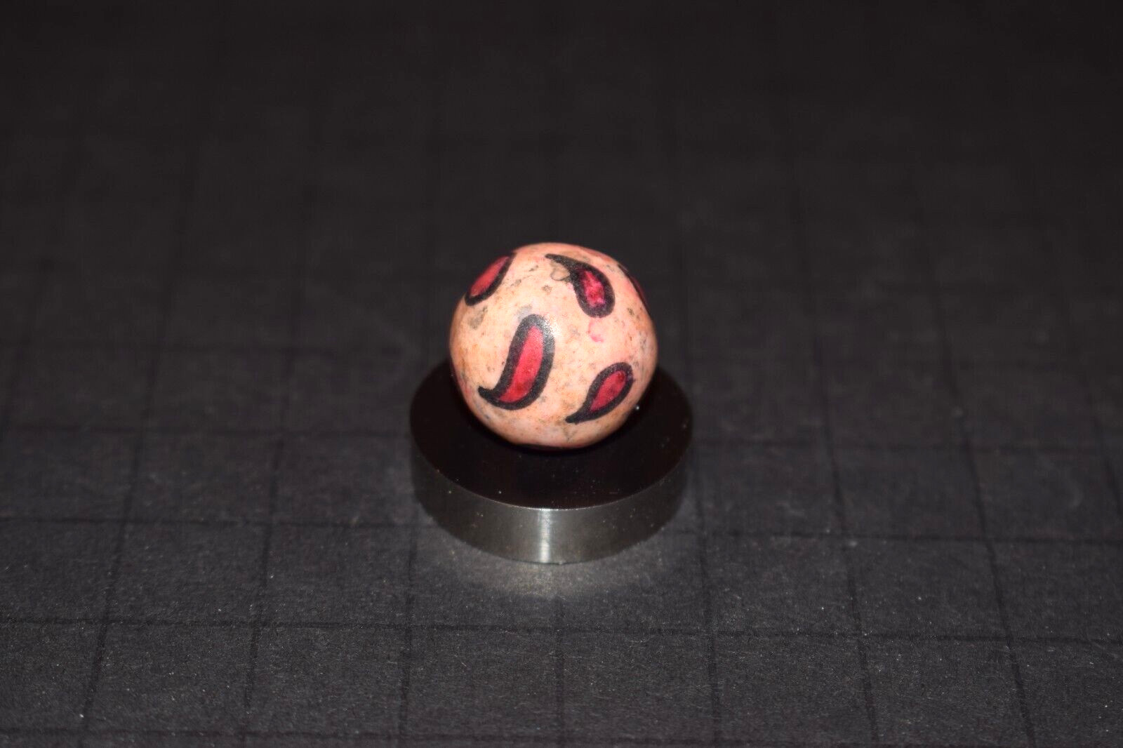 Antique Toy Hand Painted, Fired Glazed Clay 😢Teardrop 😂Marble Size .718″ VGC