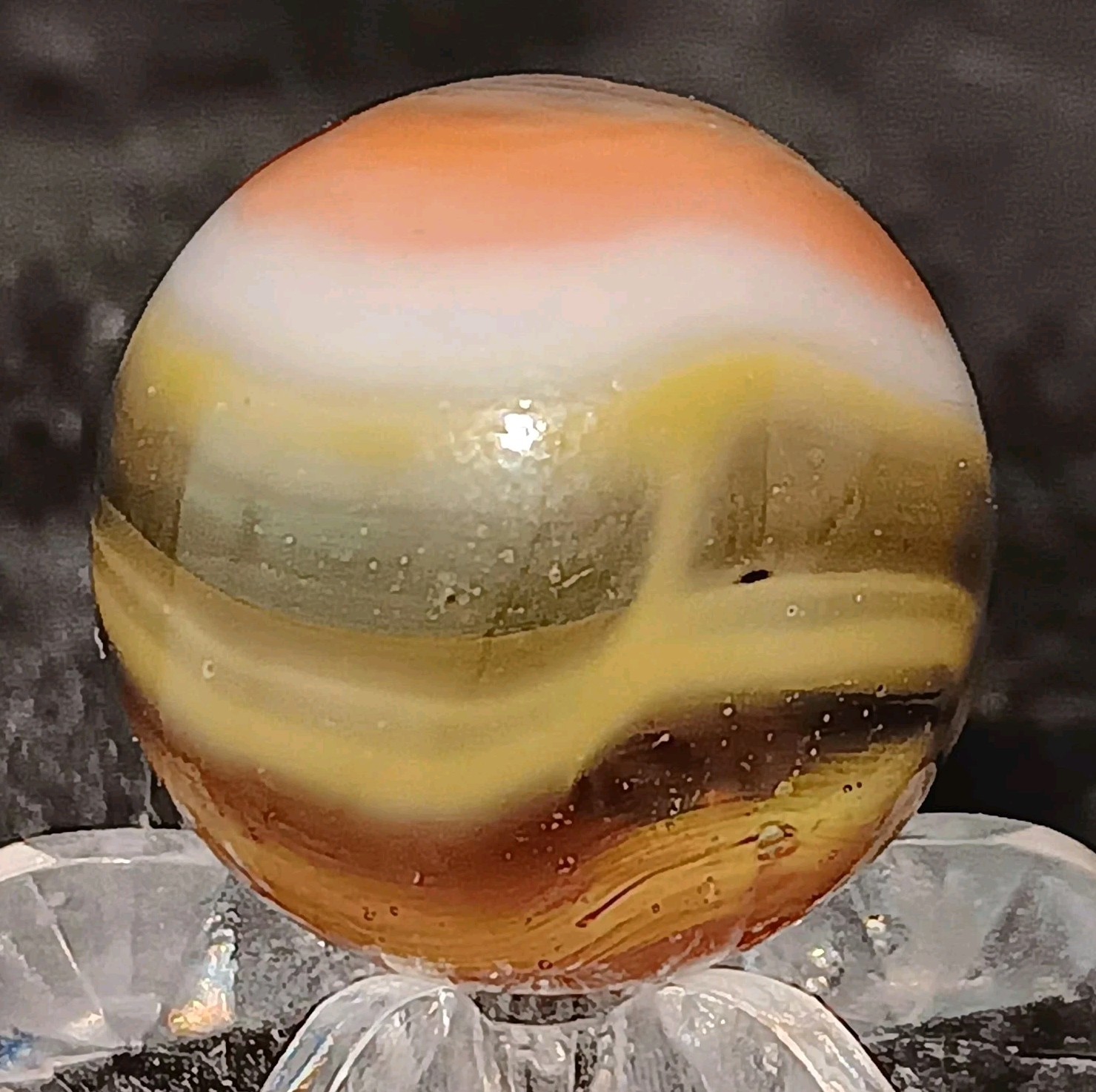 Vintage Pelter Glass NLR Multi-Color Rainbo Marble. 5/8″ Mint. Uv. Htf Example