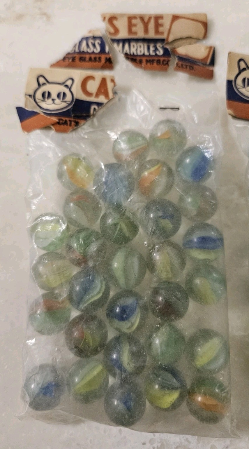 2 VINTAGE Cat’S EYE GLASS MARBLES RACK PACK 30 MARBLE SET ORIGINAL PACKAGE Japan
