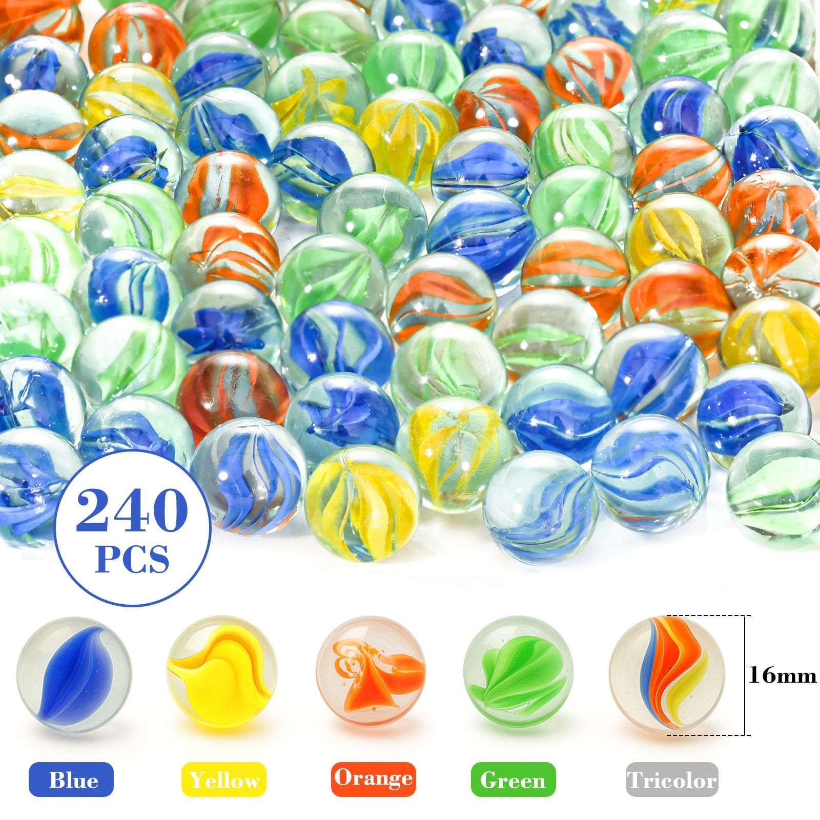 SallyFashion 240PCS Marbles for Kids, Cat Eye Marbles Mixed 5 Colors for Chin…