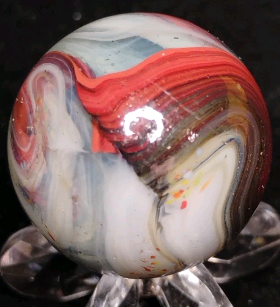 .82″ JABO/D.A.S. MARBLES W/ OXBLOOD+AVENTURINE+CONFETTI SWIRL TOYS MINT-