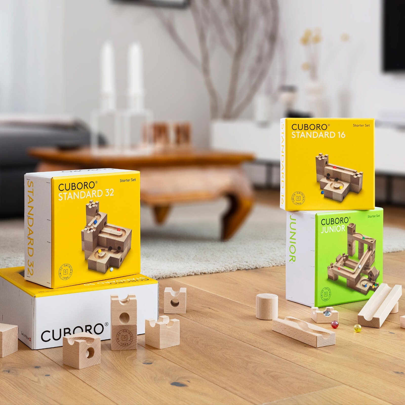 CUBORO STANDARD 16 Starter Set marbles toy construction building wood made Swiss