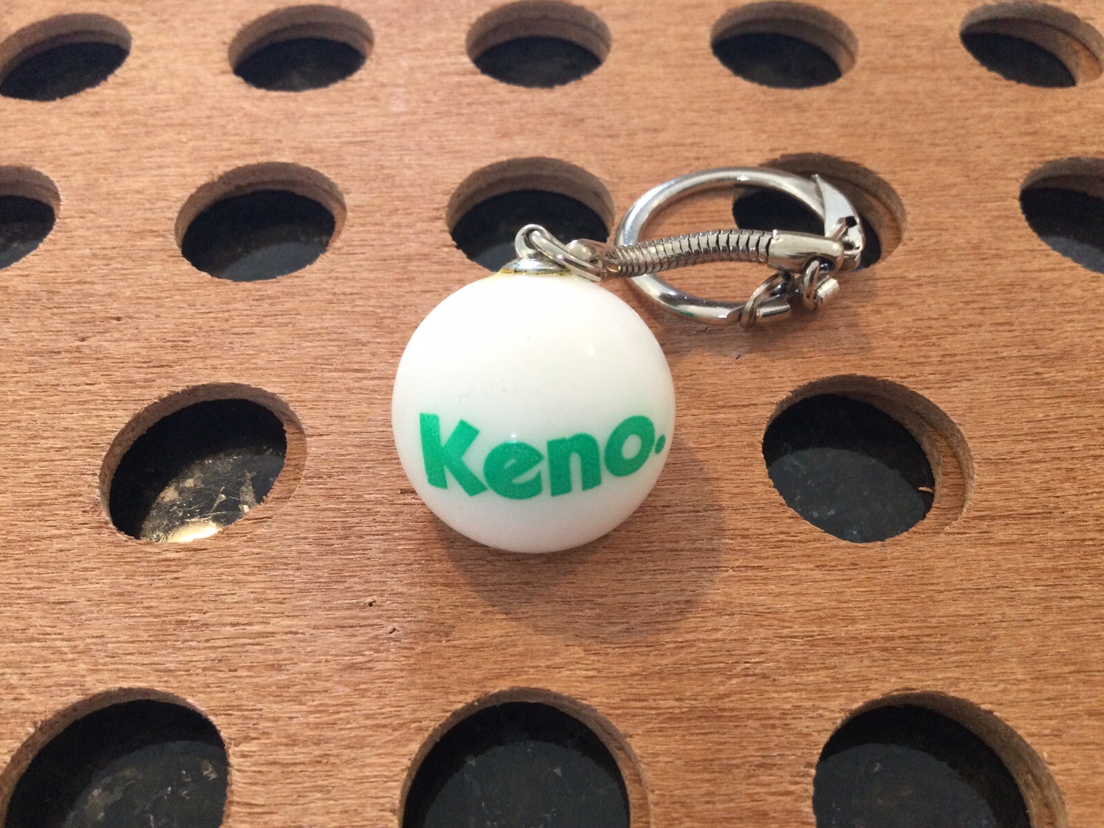 Vintage | “Keno” | Green Print on White Marble Keychain