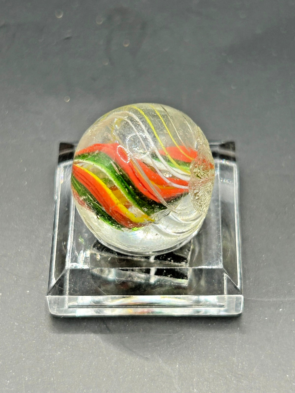 Antique German Jelly Divided Core w/Green AV & Latticino Marble 21/32″ NM- E2.6