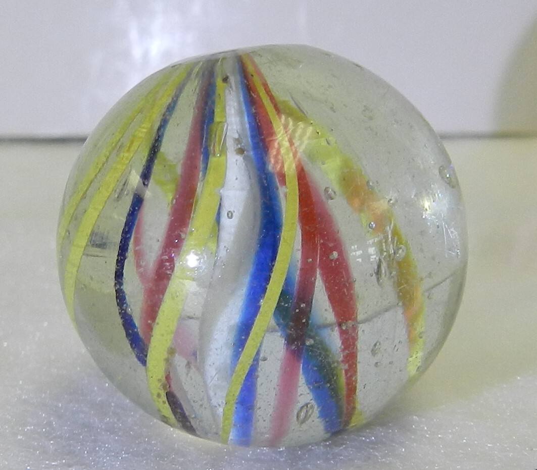 #18480m Very Nice Large Faceted Pontil German Handmade Swirl Marble .97 In Mint