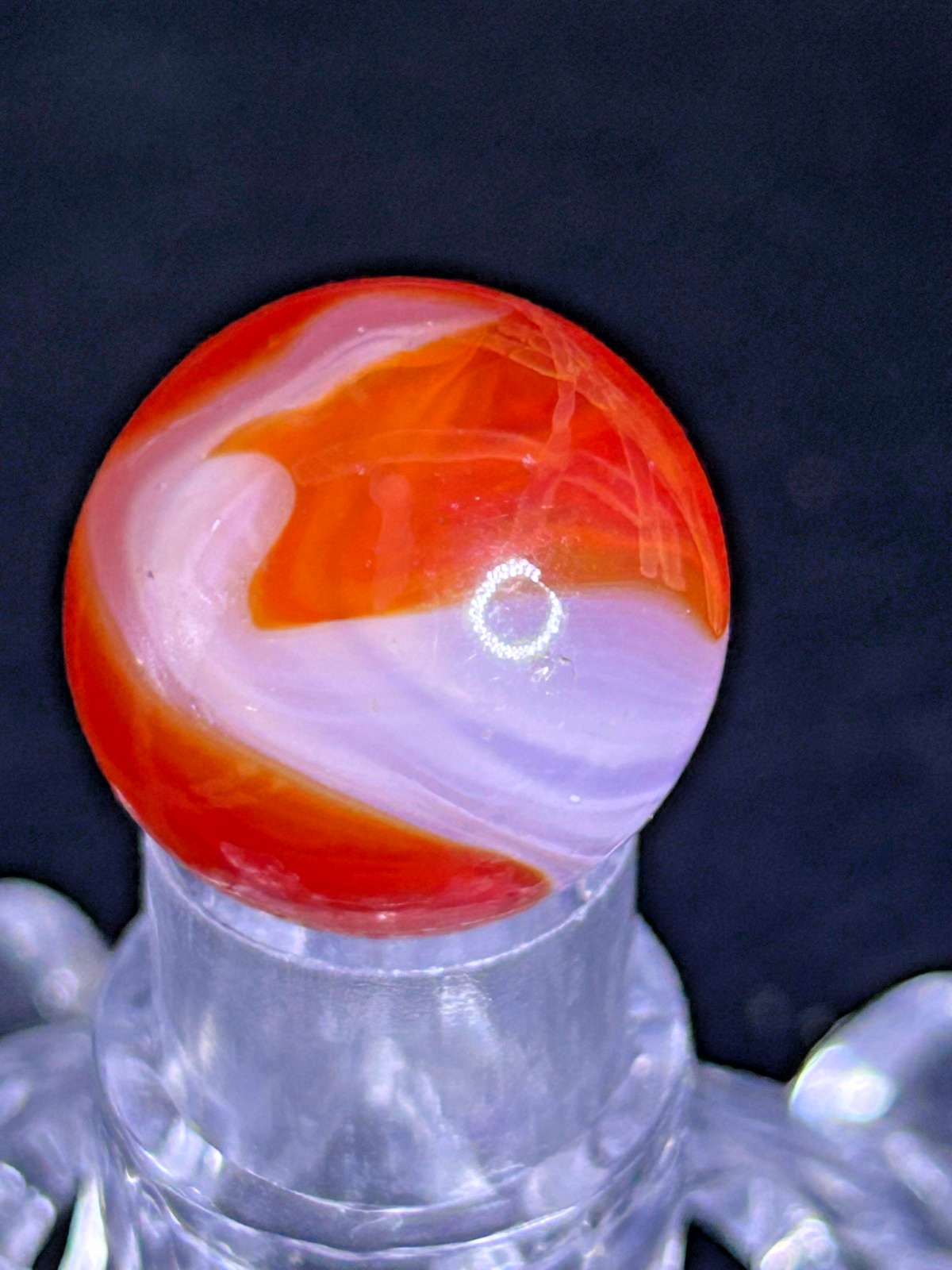 Vintage Akro Agate Onyx Marble, Red-Orange/White, Drizzle, UV+, .76″, NM+, #AP21