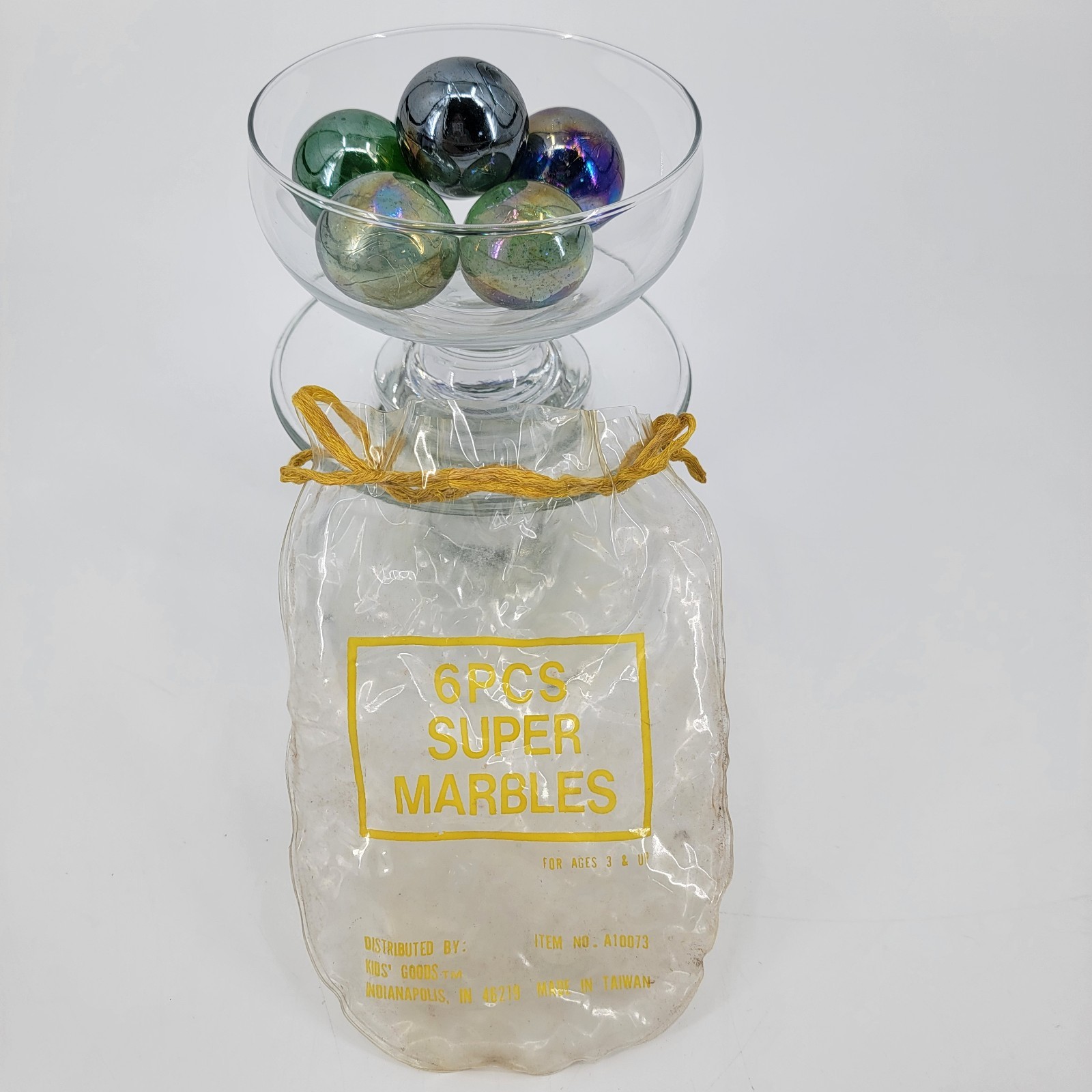 VTG 1.5″ Aurora Iridescent Glass Shooter Marbles Set 6 w/Original Bag Taiwan 70s