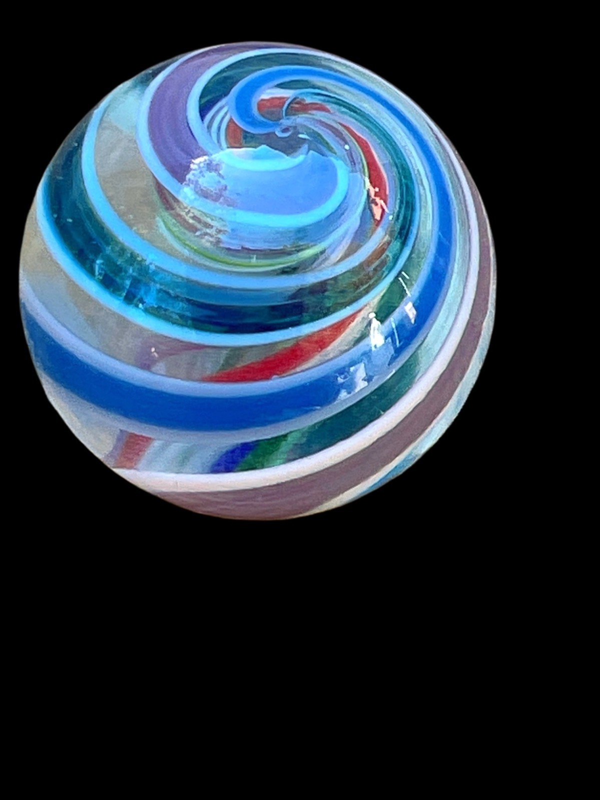 Handmade Swirled Glass Marble With Multicolor Spiral Design – Collectors Item