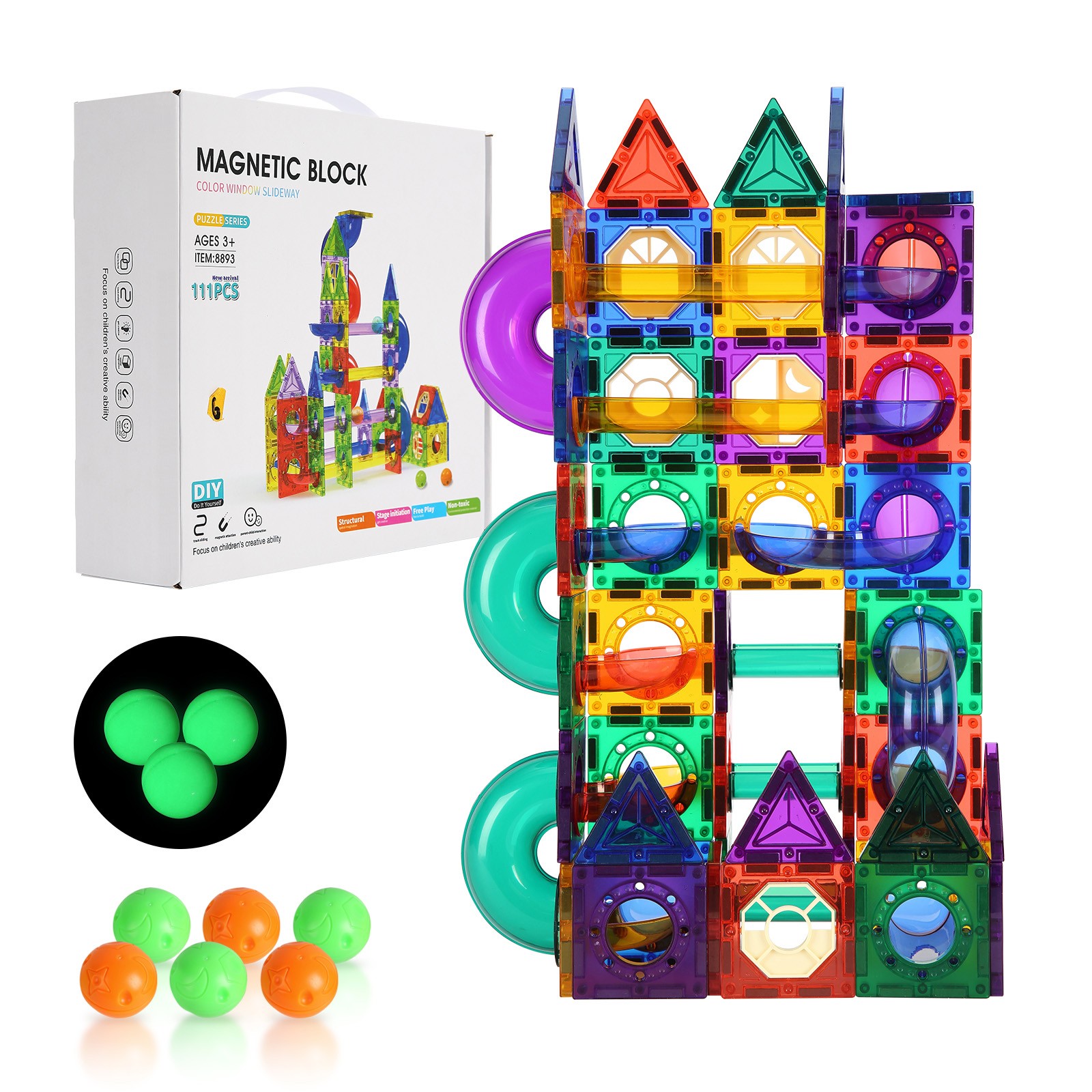Uimoso Magnetic Tiles Marble Run 111 PCS STEM Toy Educational Maze Game for Kids