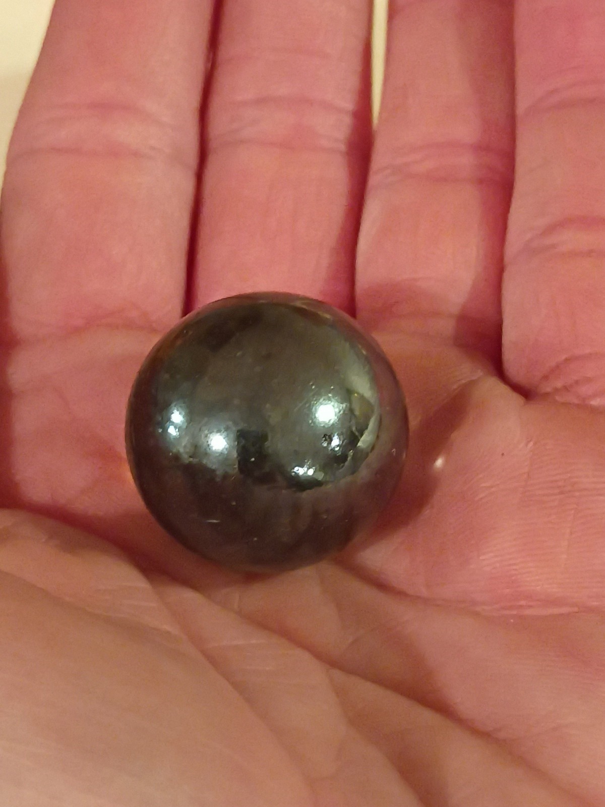 Vintage Estate Large Shooter Marble Pink Iridescent Glass With Bubbles 1”