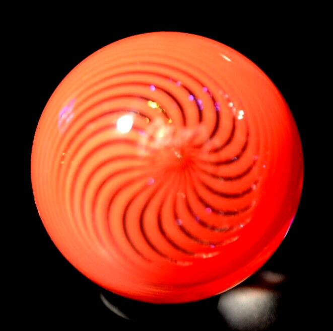 JAMES ALLOWAY GLASS MARBLE/1.372″-DICHROIC RED VORTEX #3528-GRASS,ORANGE,VIOLET+