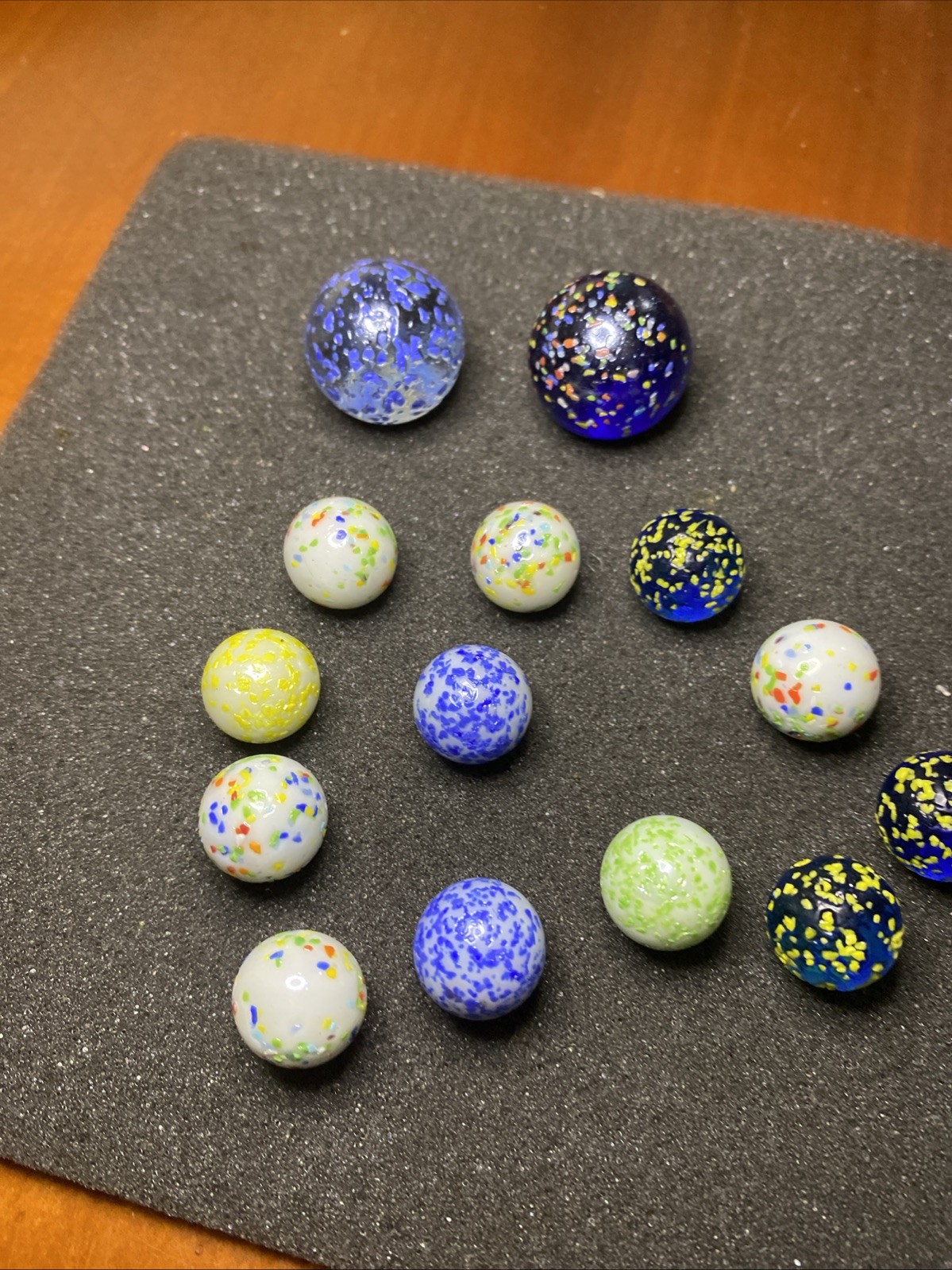14 Vintage Glass Confetti Multi-Color Speckled Marbles Including 2 Shooters