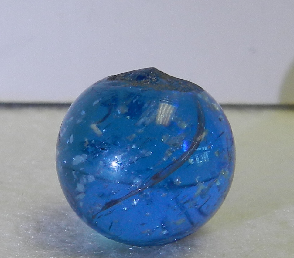 #18332m Vintage German Handmade Blue Glass Mica Marble .68 Inches *Mint*