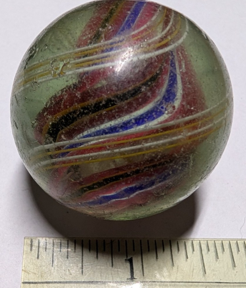 Antique German Latticino Handmade Glass divided core swirl Marble 1-5/8″