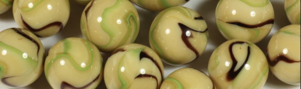 Bulk 16mm Sloth Glass Mega Marble Players Pk 50 Tan w Brown & Green Swirls Vacor