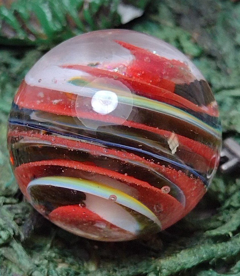 .82″ NM Red Green & Blue SPIRAL 🐚 Swirl Contemporary Studio Art Glass Marbles